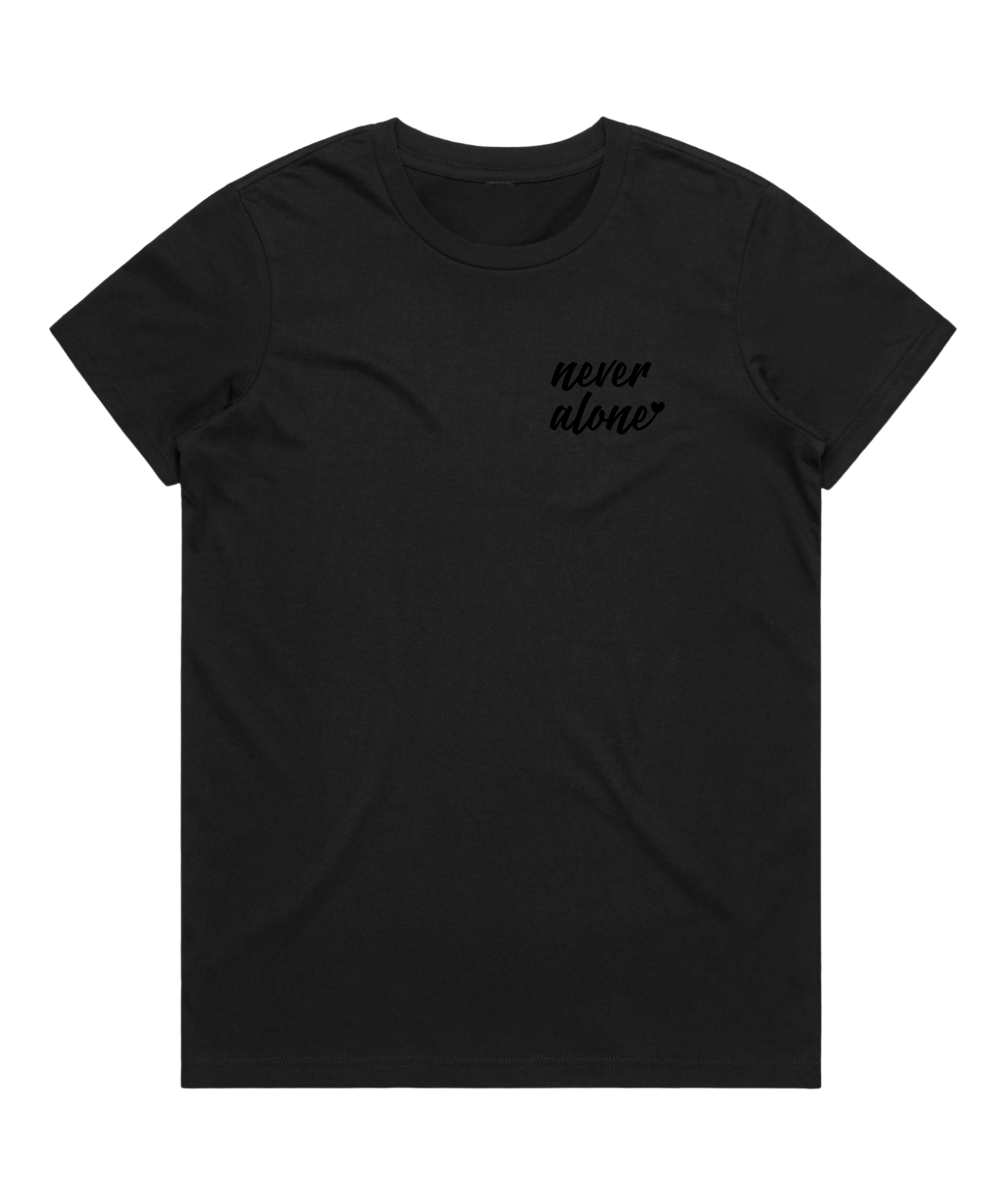 'never alone' Embroidered Regular T-Shirt