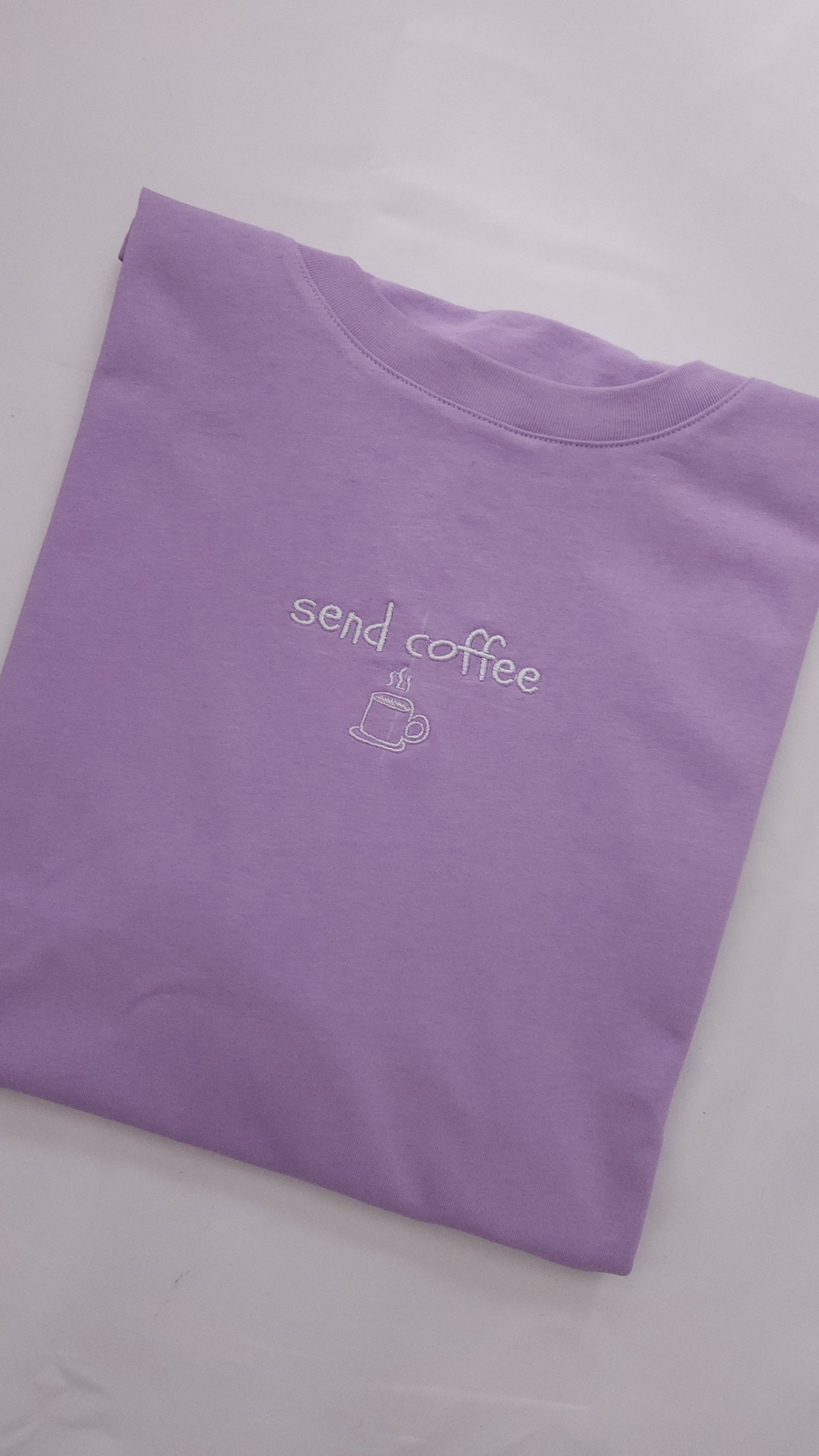 'send coffee' Embroidered Oversized T-Shirt