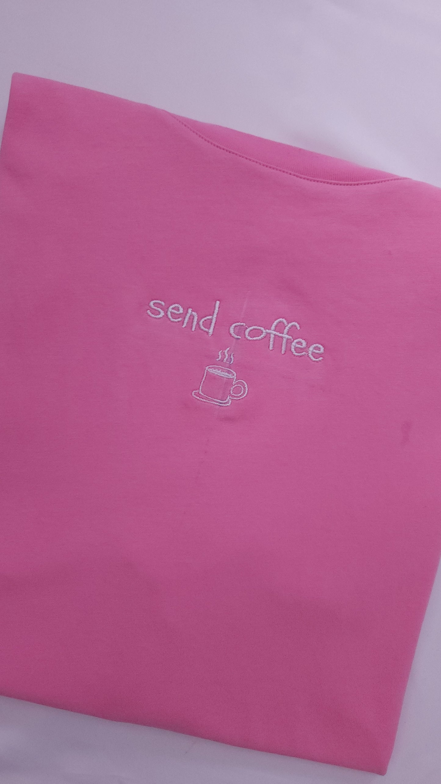'send coffee' Embroidered Oversized T-Shirt