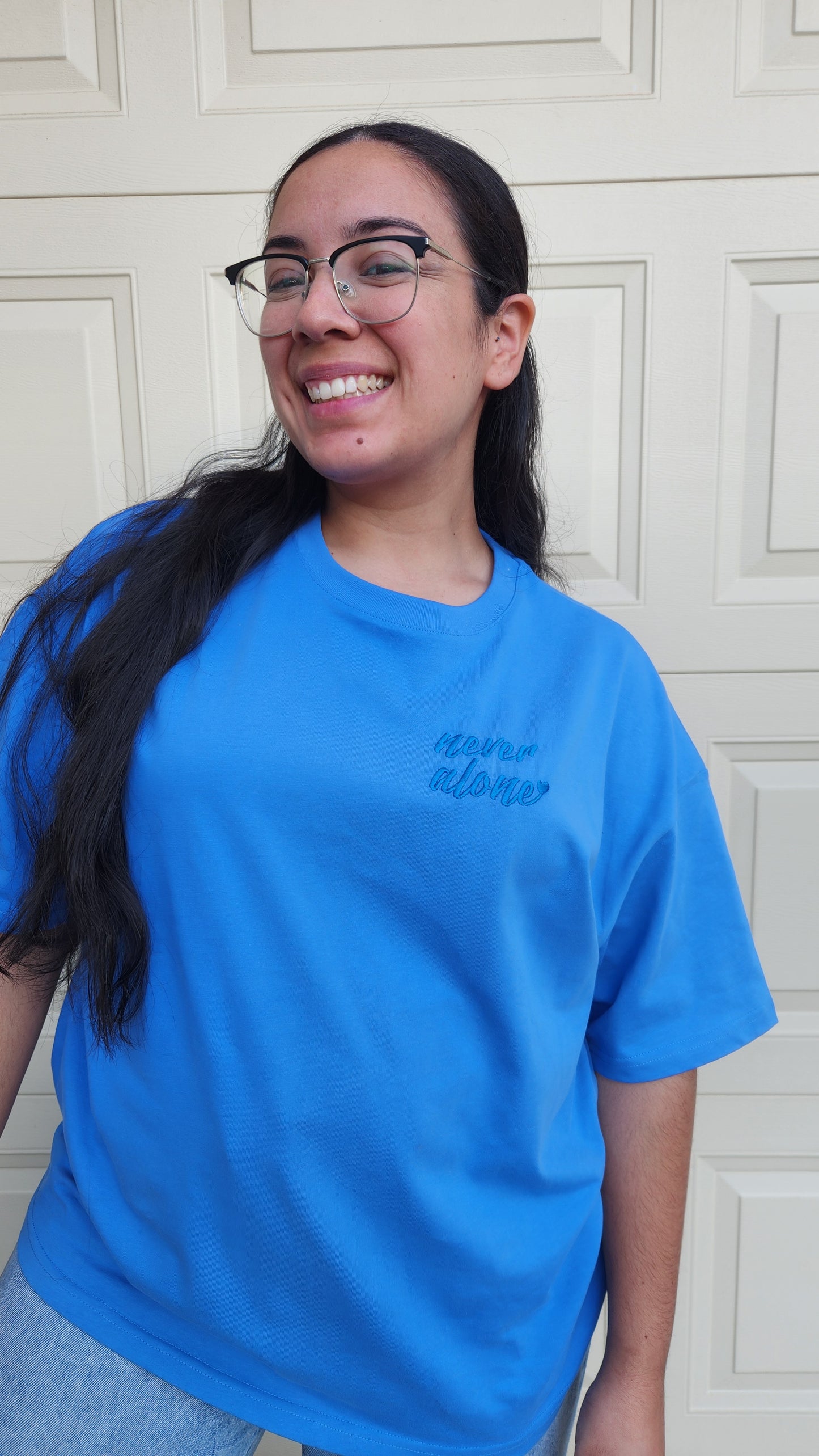'Never Alone' Embroidered Oversized T-Shirt