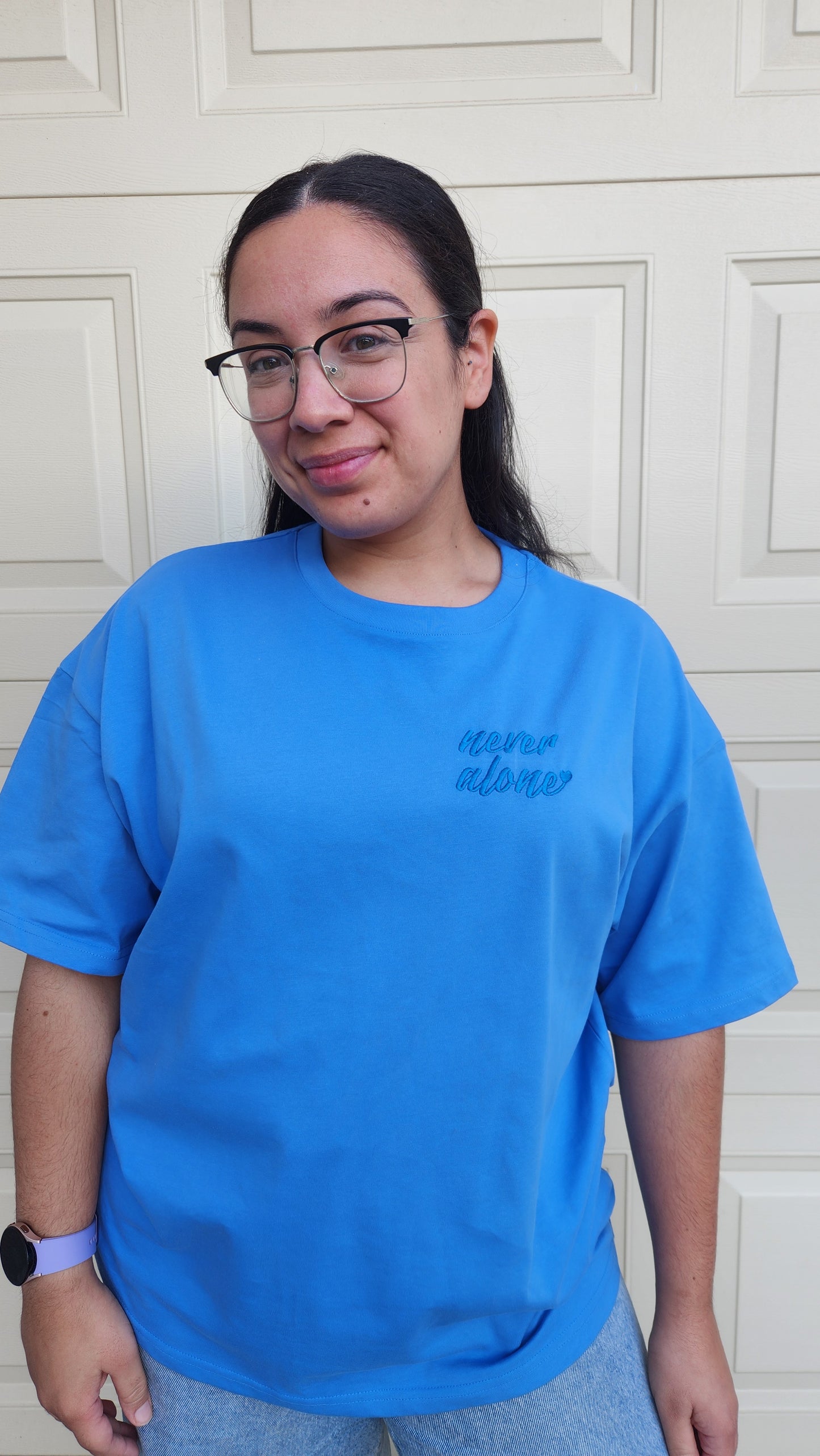 'Never Alone' Embroidered Oversized T-Shirt