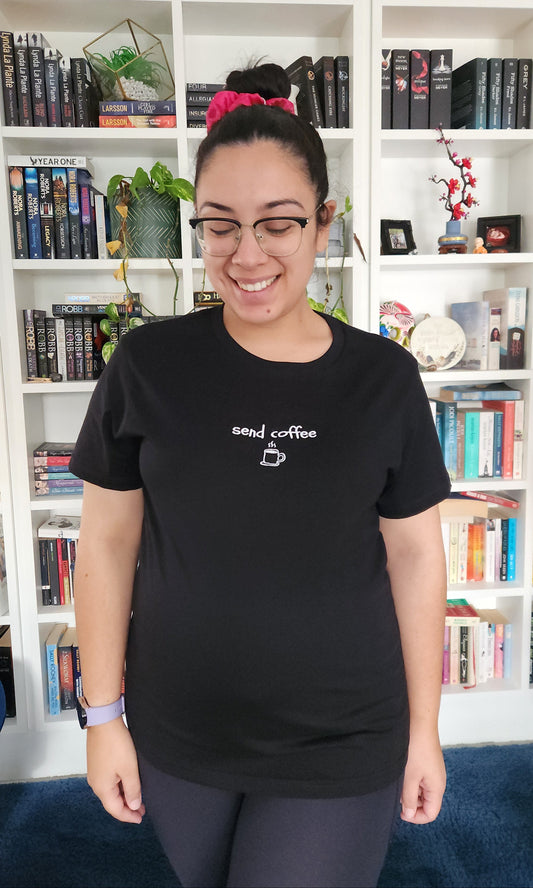 'send coffee' Embroidered Regular T-Shirt