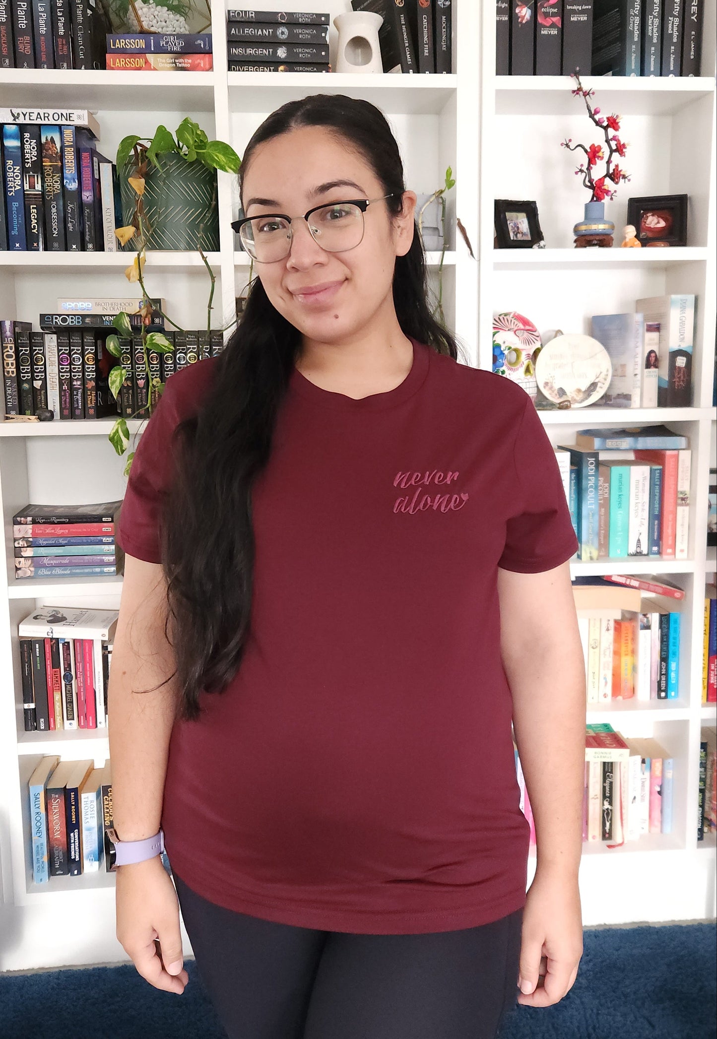 'never alone' Embroidered Regular T-Shirt