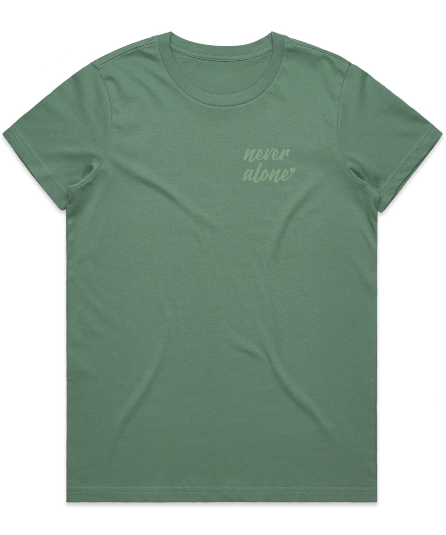 'never alone' Embroidered Regular T-Shirt